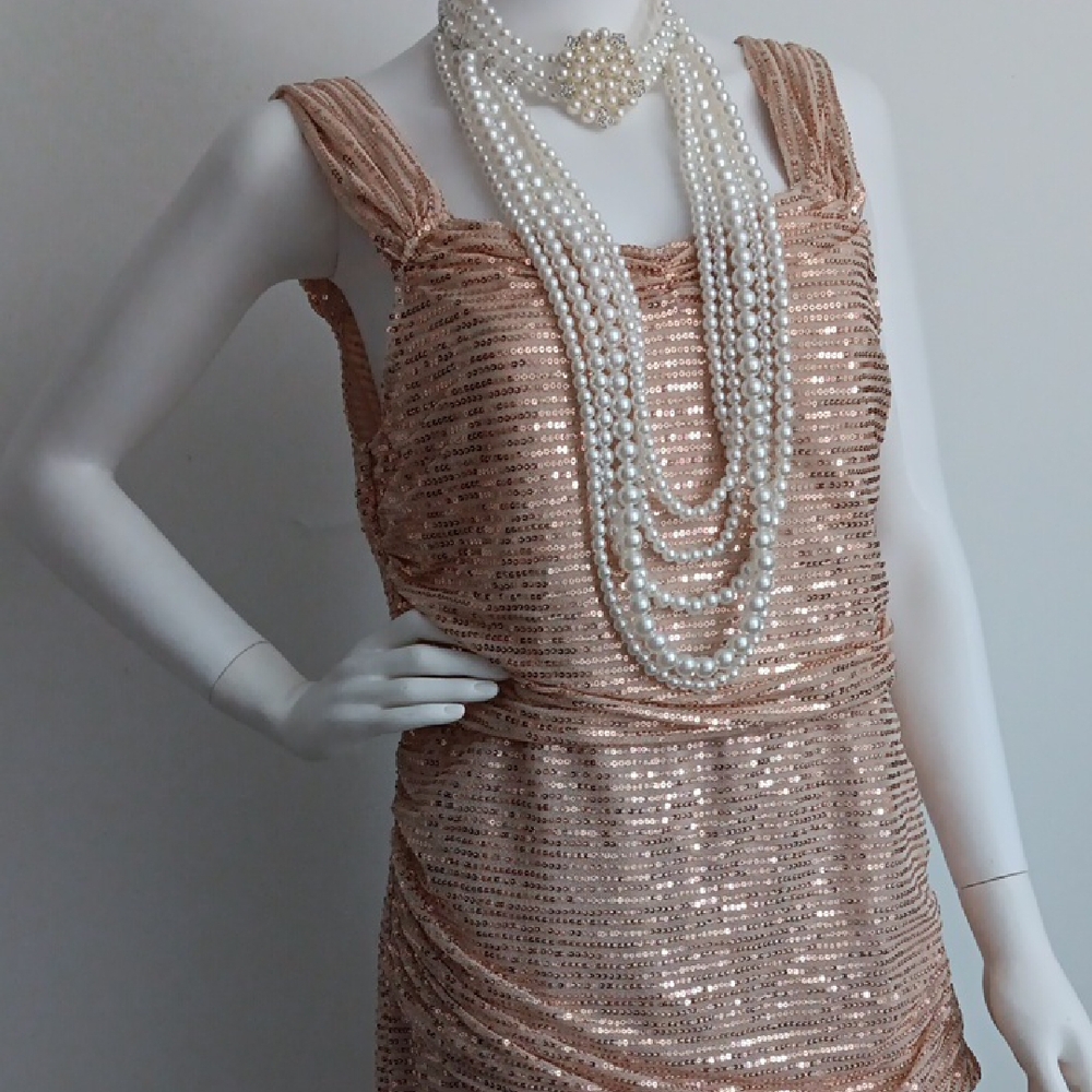 Elegant Sequin Evening Gown - Rose Gold